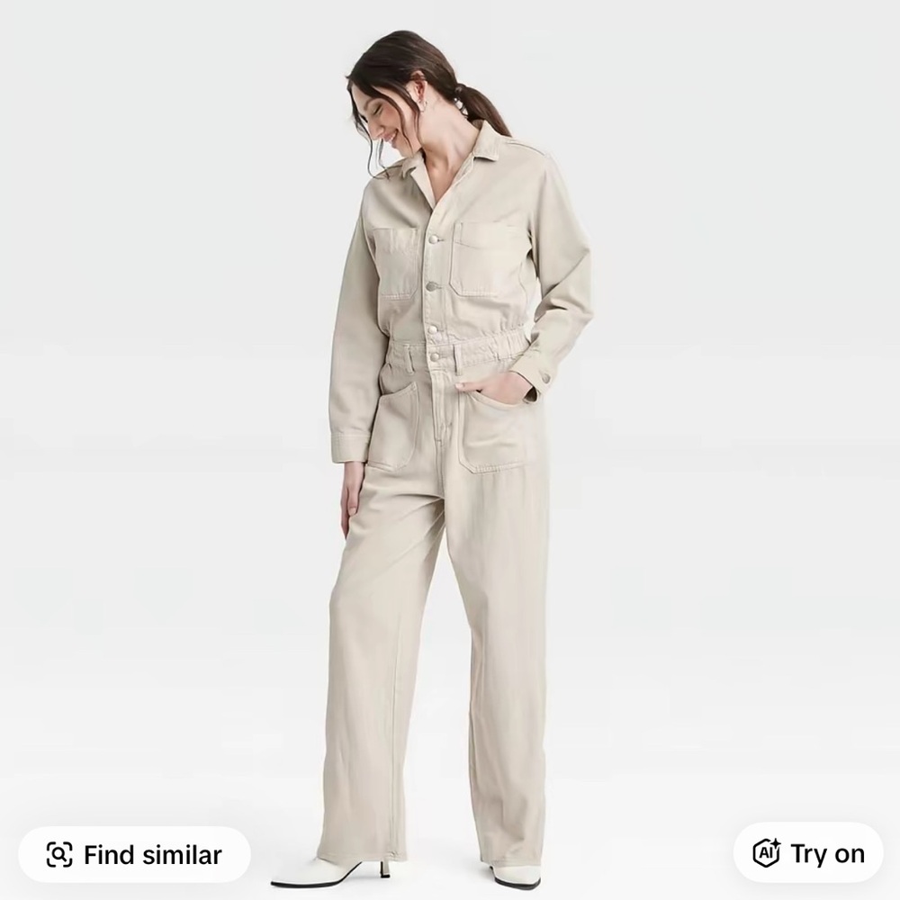 Universal Thread Beige denim baggy Utility Jumpsuit